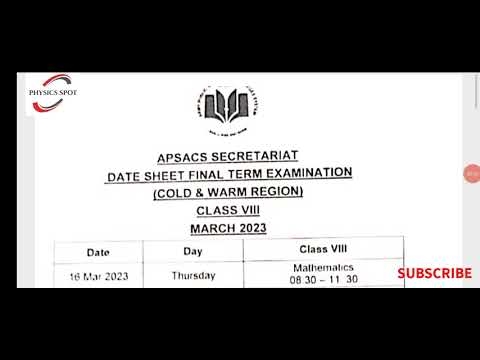 Class 8th Final Term Exams Date Sheet And Syllabus apsacs APS
