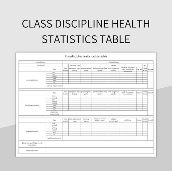 Class Discipline Health Statistics Table Excel Template And Google 