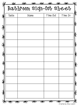 Classroom Bathroom Sign Out Sheet By LisaSMendoza TpT