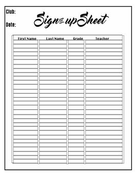 Club Sign In Sheet By Kandace Graham TPT