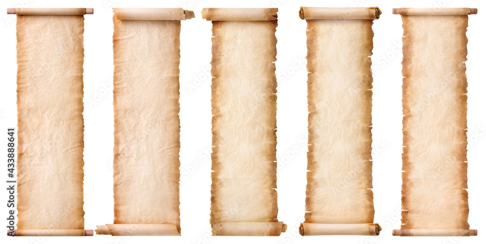 Collection Set Old Parchment Paper Scroll Sheet Vintage Aged Or Texture 