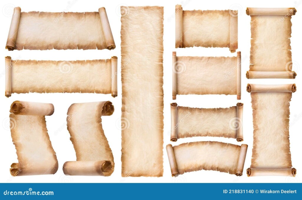 Collection Set Old Parchment Paper Scroll Sheet Vintage Aged Or Texture 