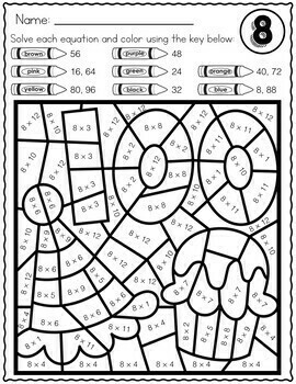 Color By Number Multiplication 100 Days Of School Math Worksheets 