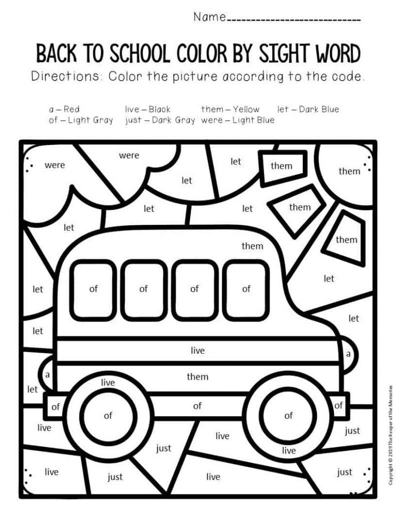 Color By Sight Word Back To School First Grade Worksheets