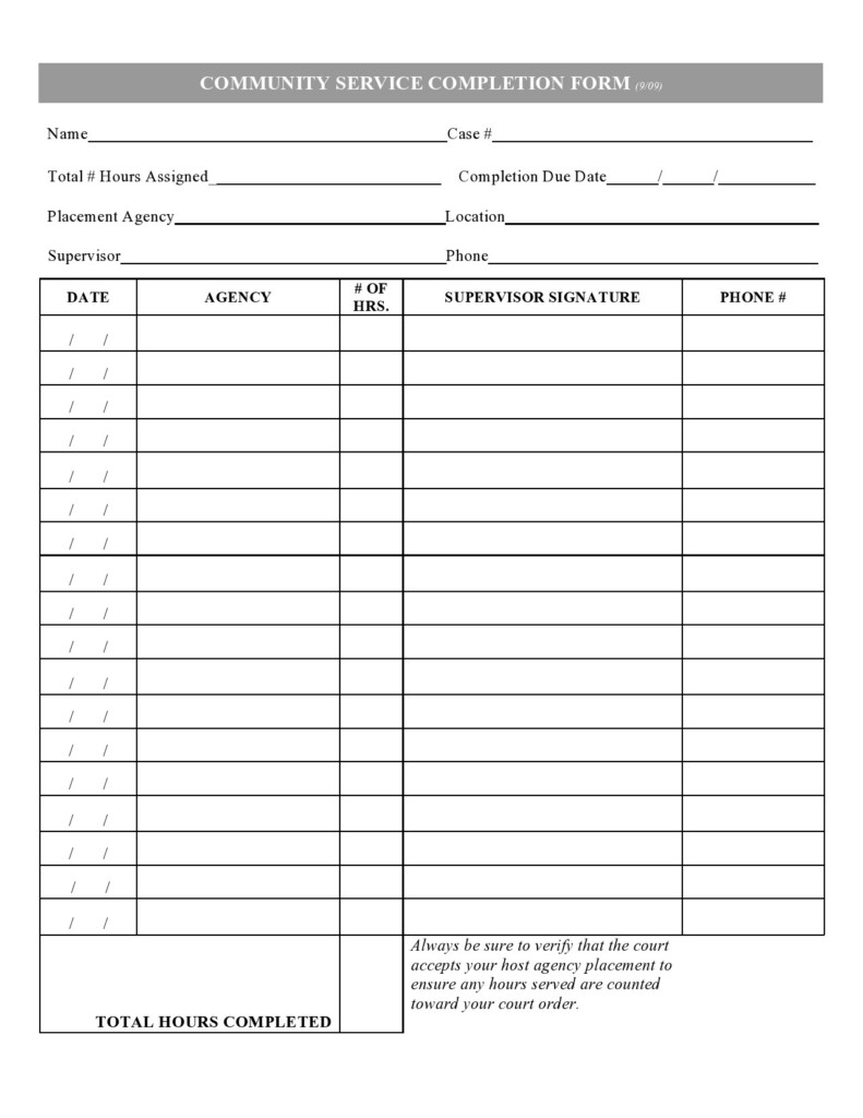 Community Service Hours Form Printable Printable Forms Free Online