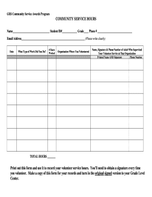 Community Service Log Sheet Fill Online Printable Fillable Blank 