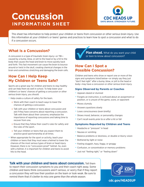 Concussion Information Sheet Fill Out Sign Online And Download PDF 