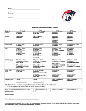 Course Selection Forms PdfFiller