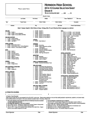 Course Selection Sheet Fill Online Printable Fillable Blank 