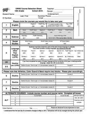 Course Selection Sheet High School Fill Online Printable Fillable 