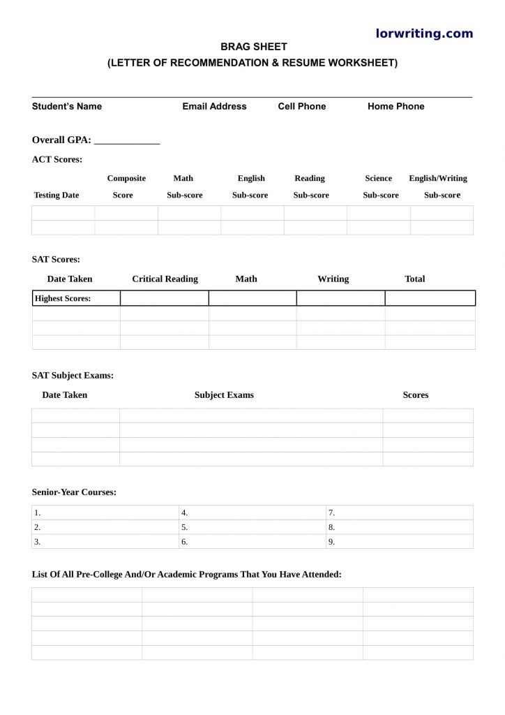 Create The Best Brag Sheet For Letter Of Recommendation