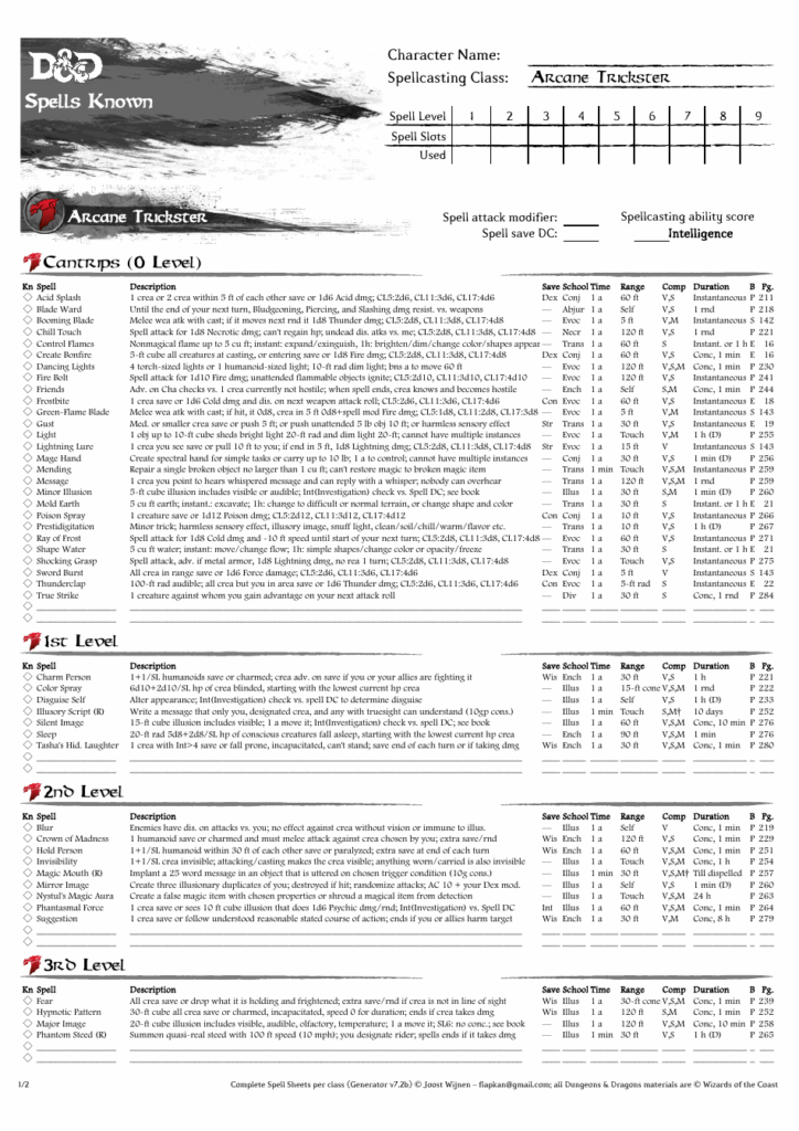D d Spells Sheet Download Printable PDF Templateroller