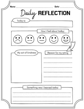 Daily Reflection Journal For Kids Back To School Worksheets By The 
