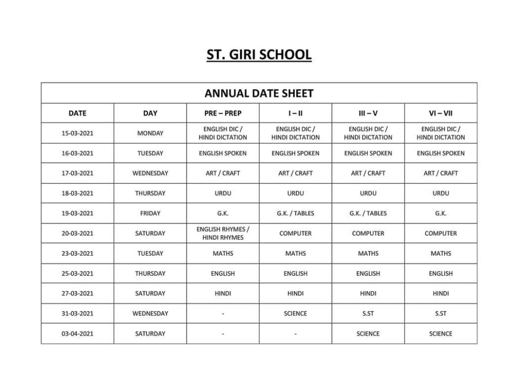 Date Sheet
