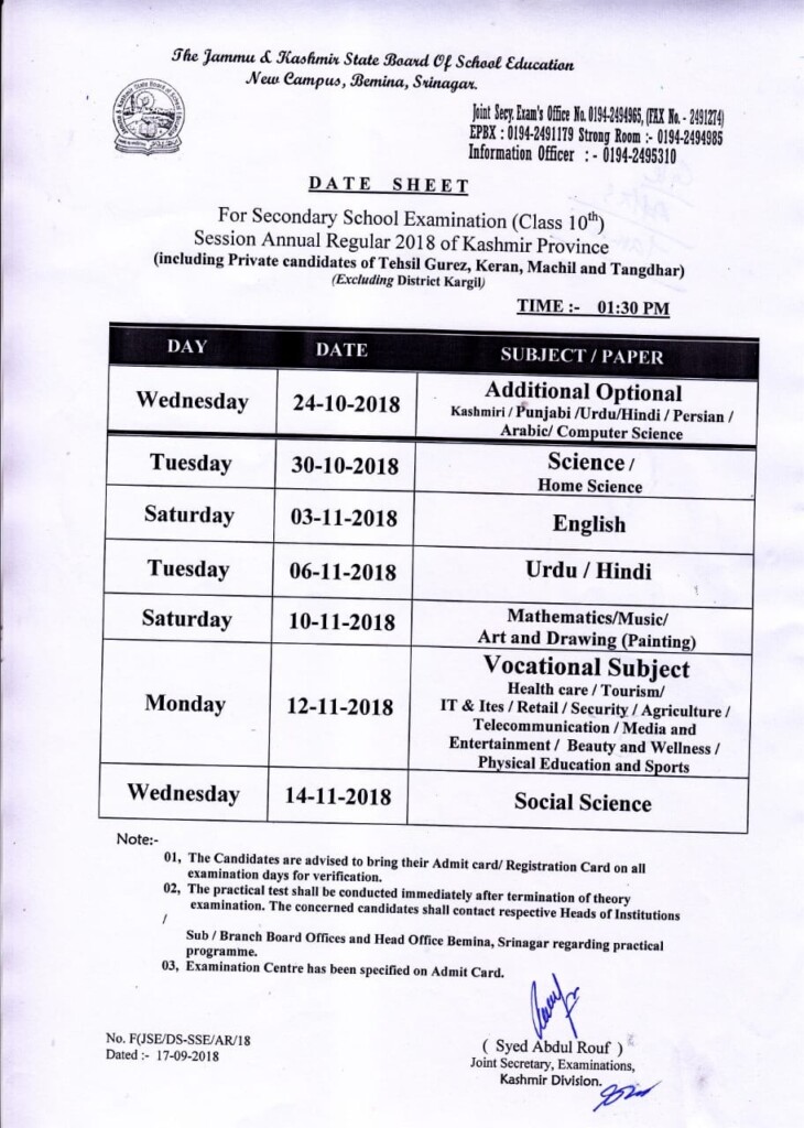 Date Sheet Of 10th Class 2024 Edith Arabella