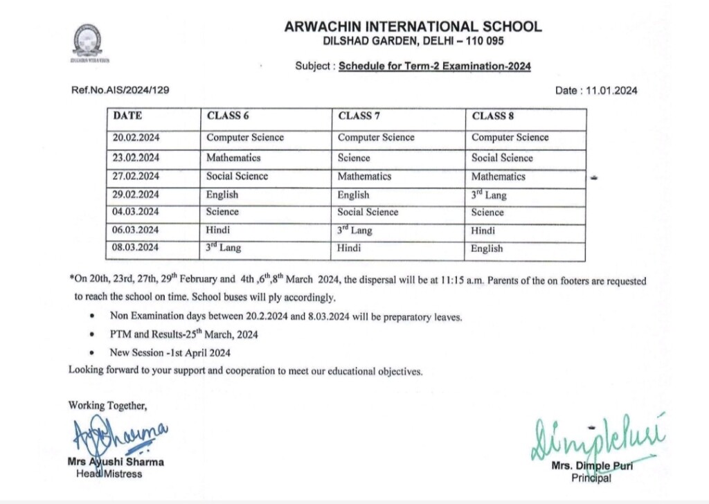 Date Sheet Term 2 Classes 6 8 2024