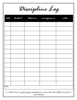 Discipline Log By CS Teachers Unite TPT