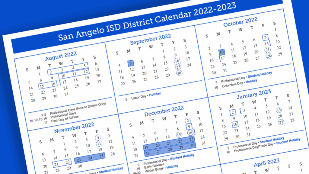 District Calendar San Angelo Independent School District