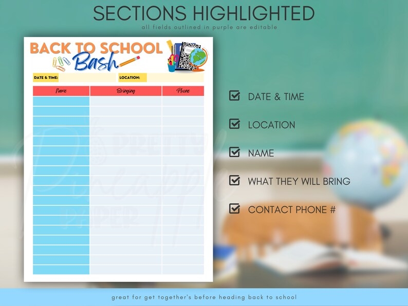 Editable Back To School Bash Sign Up Sheet Instant Digital Etsy