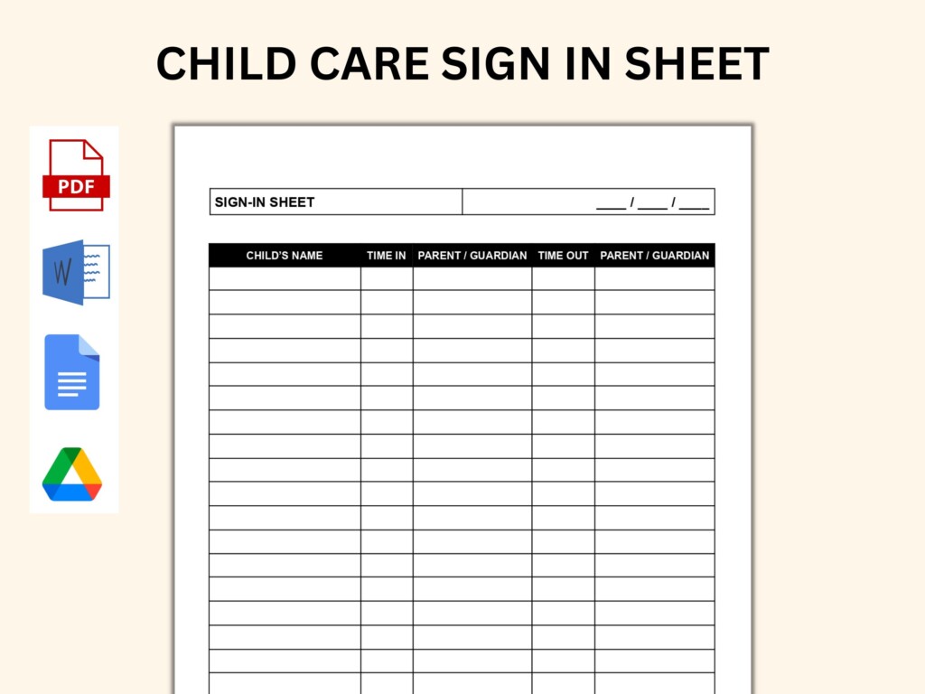 Editable Child Care Sign In Template Sheet Etsy