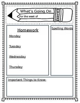 Editable Primary Weekly Homework Sheet By Fundamentary101 TPT