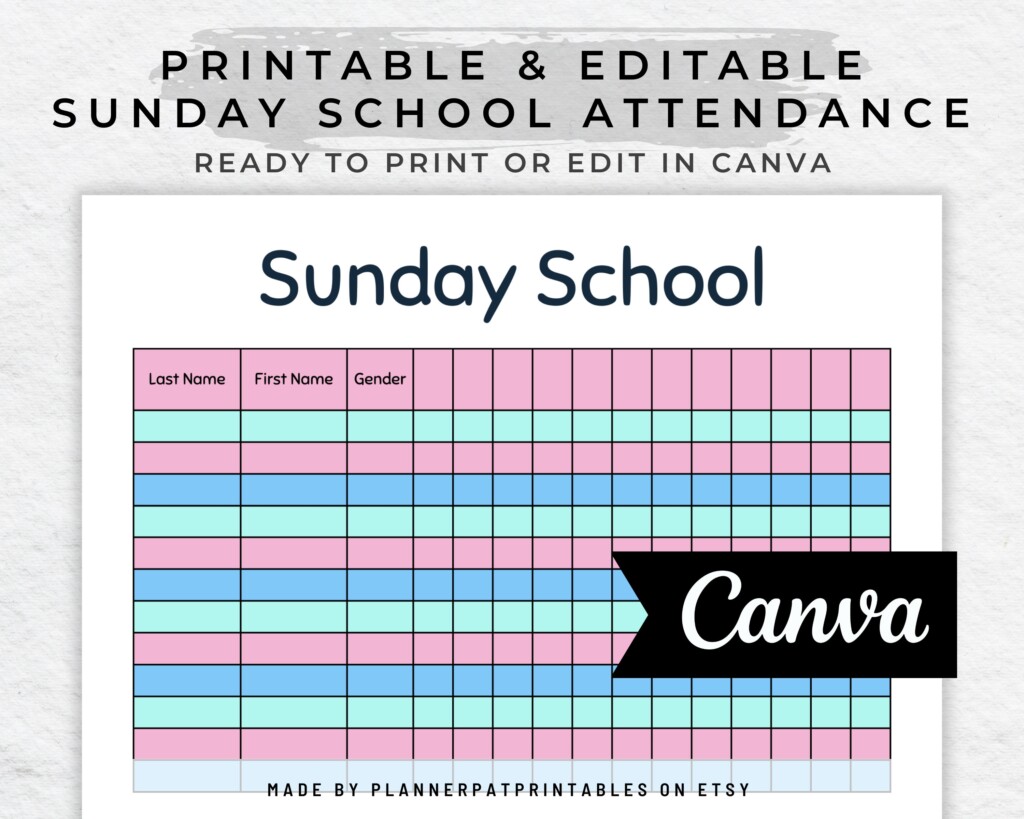 Editable Sunday School Attendance Sheet Printable For Kids Etsy