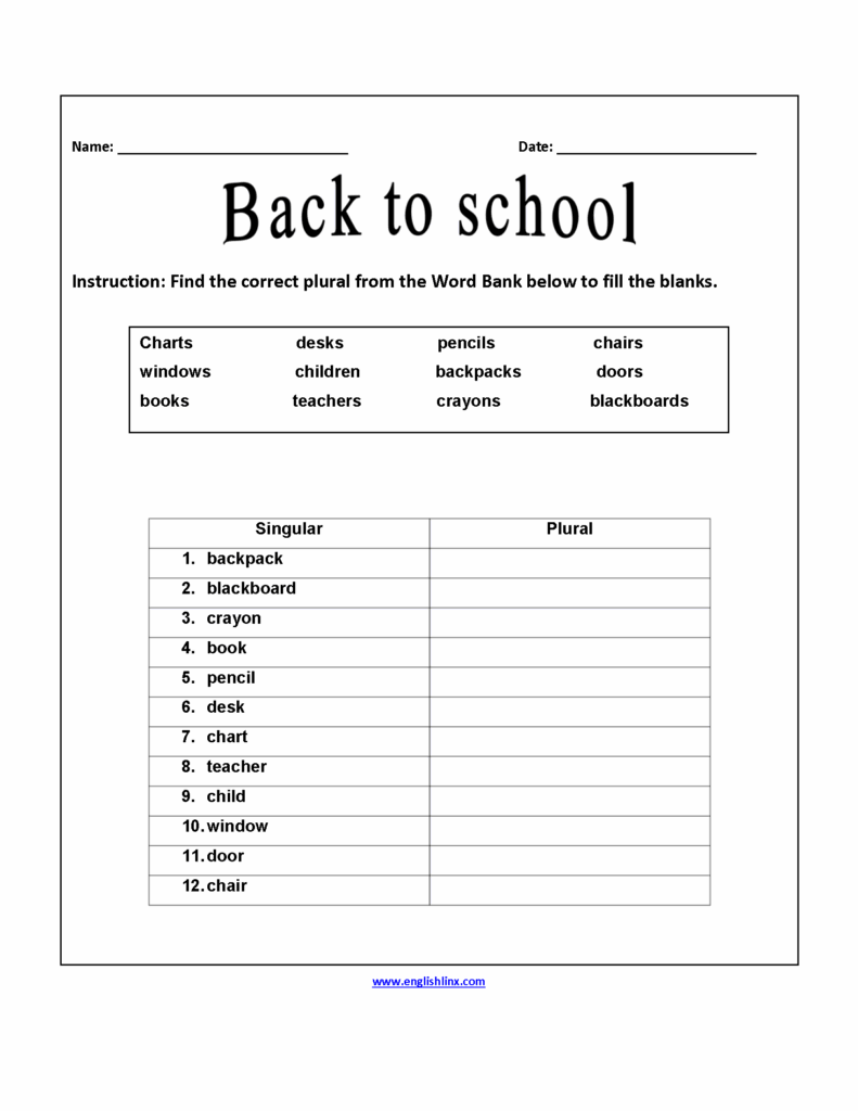 Englishlinx Back To School Worksheets