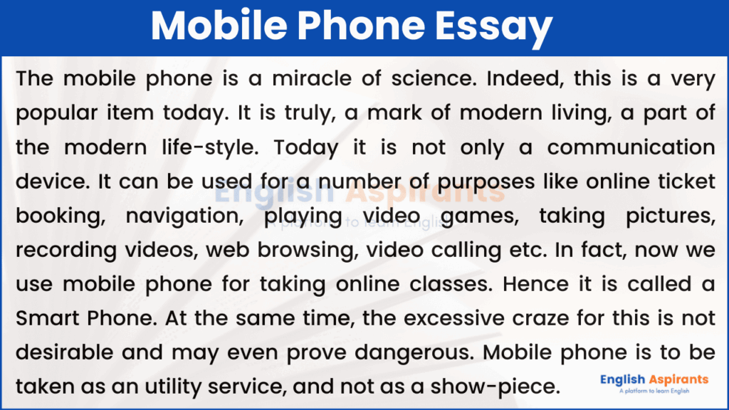 Essay On Mobile Phone For Students 100 150 250 400 Words 