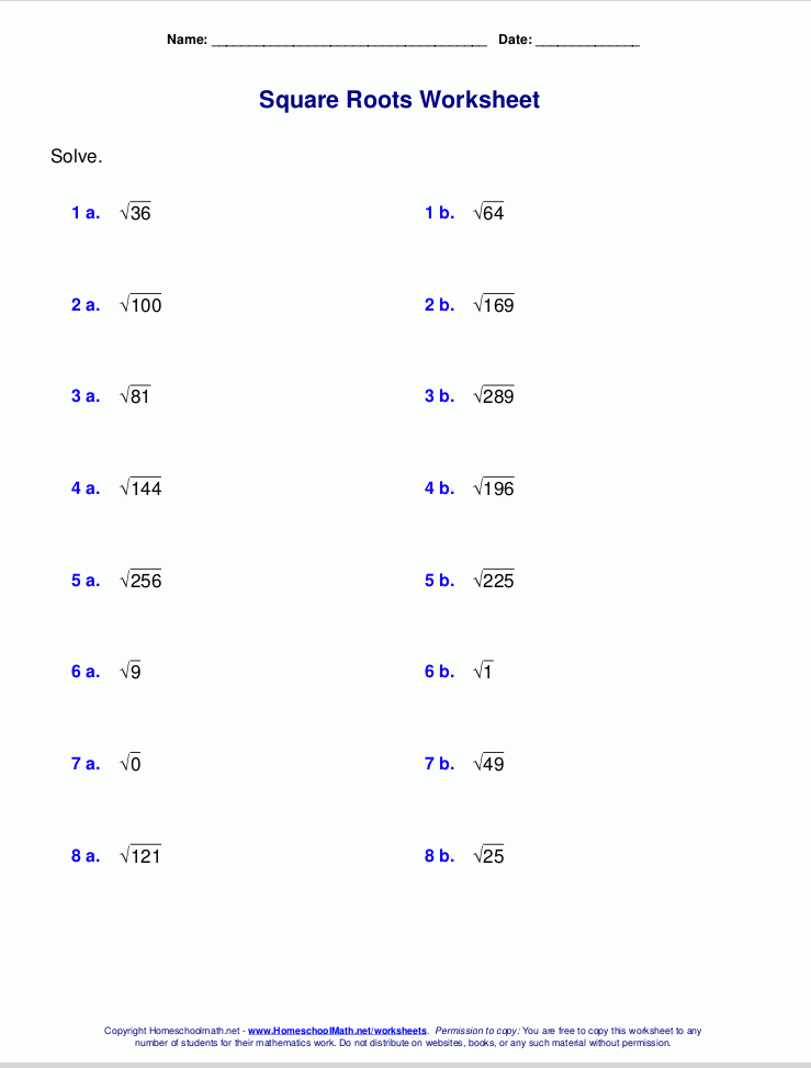 Estimating Irrational Square Roots Worksheet