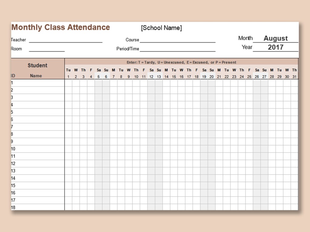 Excel Attendance Sheet Template
