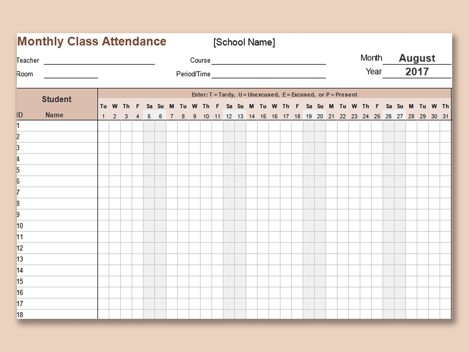 Excel Attendance Sheet Template