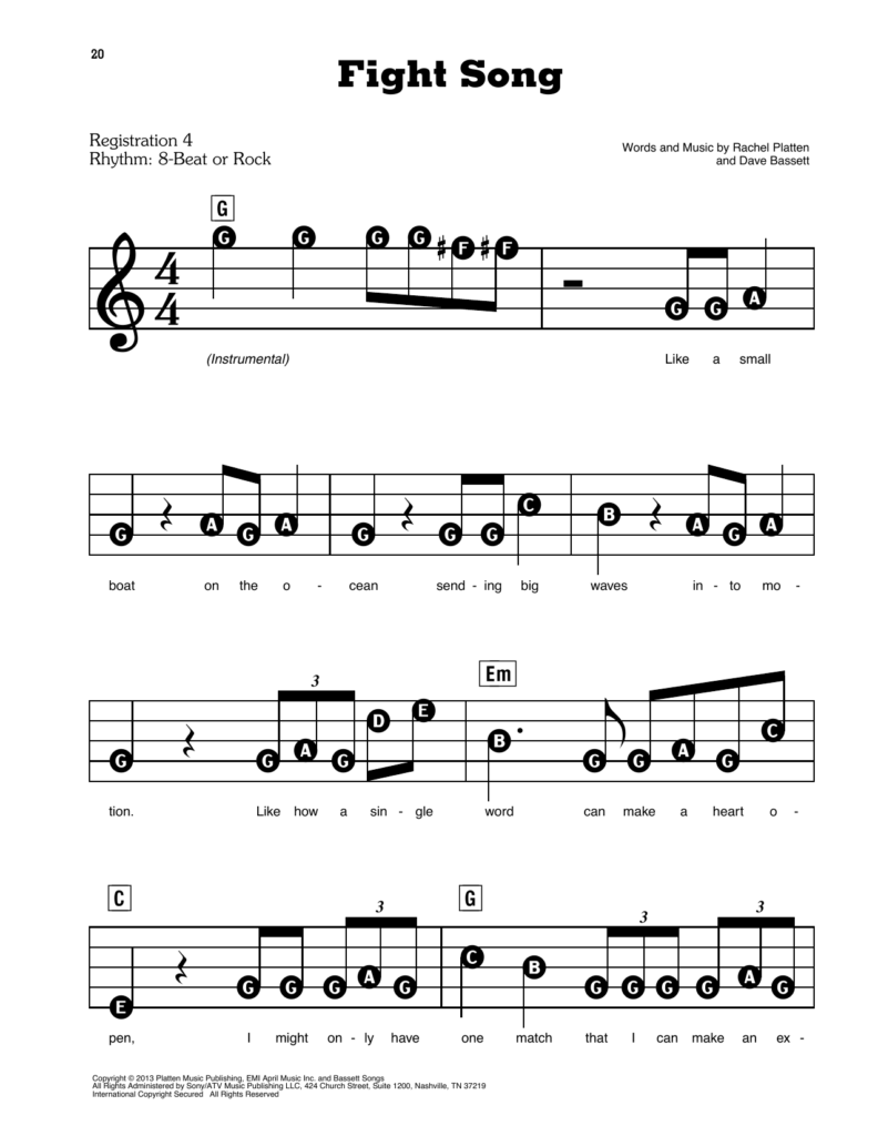 Fight Song By Rachel Platten Sheet Music For E Z Play Today At Sheet 