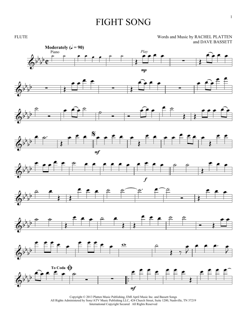 Fight Song By Rachel Platten Sheet Music For Flute PlayAlong At Sheet 