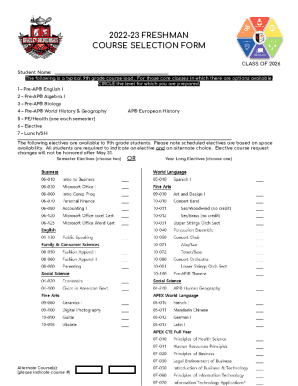 Fillable Online 9th Grade Course Selection Sheet SY22 23 docx Fax 