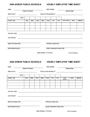 Fillable Online A2schools Hourly Employee Time Sheet Ann Arbor Public