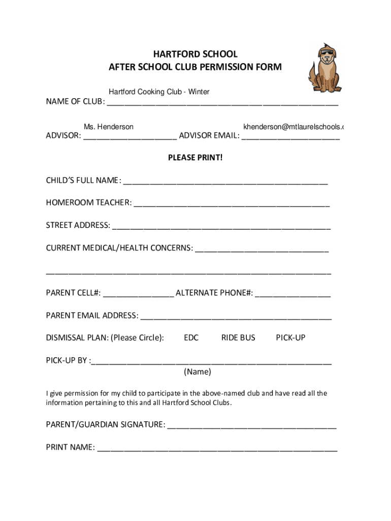Fillable Online AFTER SCHOOL CLUBS SIGN UP SHEET Child 39 s Name Fax Email