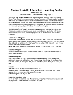Fillable Online After School Program Sign Up Sheet Christ Lutheran 