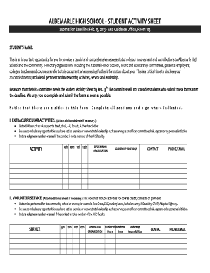 Fillable Online ALBEMARLE HIGH SCHOOL STUDENT ACTIVITY SHEET Fax 