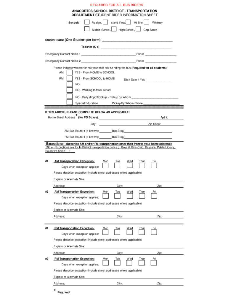 Fillable Online Anacortes School District Transportation Fax Email