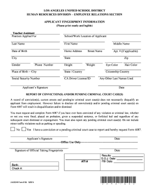Fillable Online APPLICANT FINGERPRINT INFORMATION Fax Email Print 