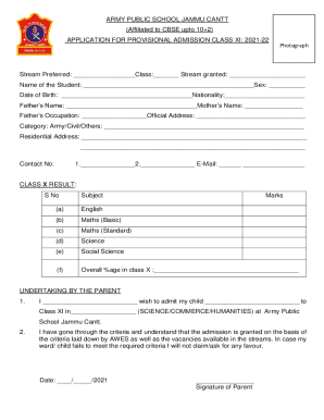Fillable Online ARMY PUBLIC SCHOOL JAMMU CANTT APPLICATION FOR