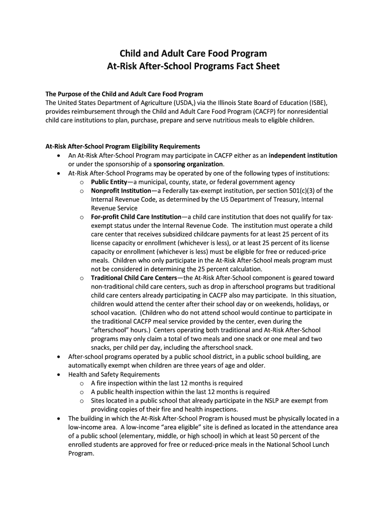 Fillable Online At Risk After School Programs Fact Sheet Fax Email