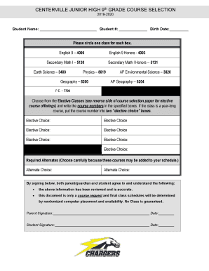 Fillable Online Bellaire High School 9th Grade Course Selection Sheet 
