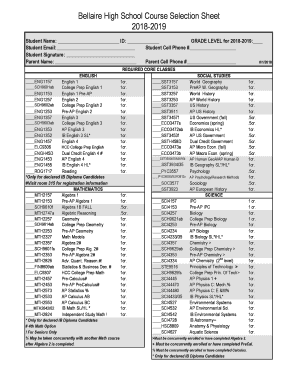 Fillable Online Bellaire High School Course Selection Sheet Fax Email 