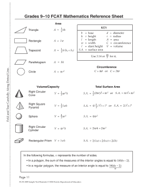 Fillable Online Broward K12 Fl Grades 910 FCAT Mathematics Reference 