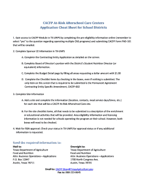 Fillable Online CACFP At Risk Afterschool Care Centers Fax Email Print 