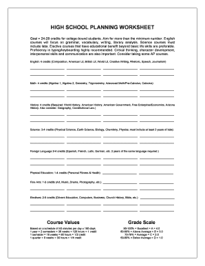 Fillable Online HIGH SCHOOL PLANNING WORKSHEET Fax Email Print PdfFiller