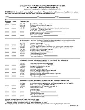 Fillable Online Management Entrepreneurship Tracking Sheet Fax 