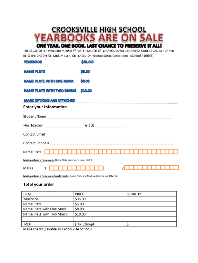 Fillable Online NAME PLATE MARK OPTION Cedar Valley Middle School Pta 