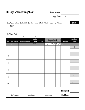 Fillable Online NH High School Diving Sheet Fax Email Print PdfFiller